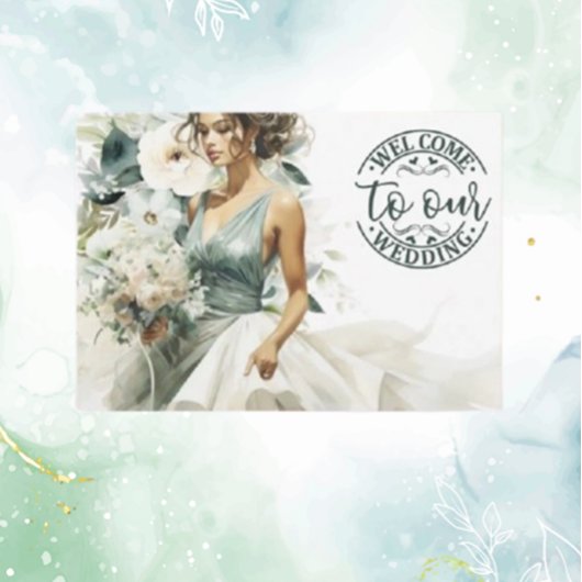 結婚ウェルカムダスティブルーユーカリプトゥスグリーン エンクロージャーカード
