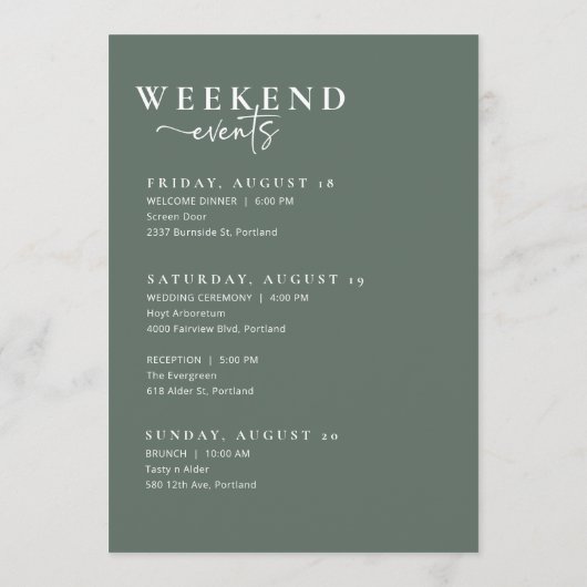 結婚ウェルカムバッグレター&ウィークエンドタイムラインカード メニュー (裏面)