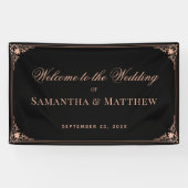 結婚ウェルカムブラックピンクエレガントヴィンテージ華美 横断幕 (横)