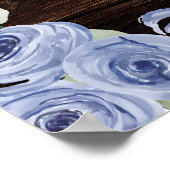 結婚ウェルカム素朴ウッドブルーフローラ ポスター (角)