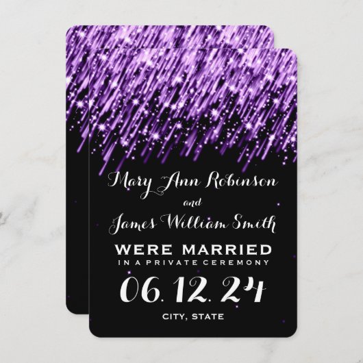 結婚エレガントの駆け落ち星パープル 案内状 (正面/裏面)