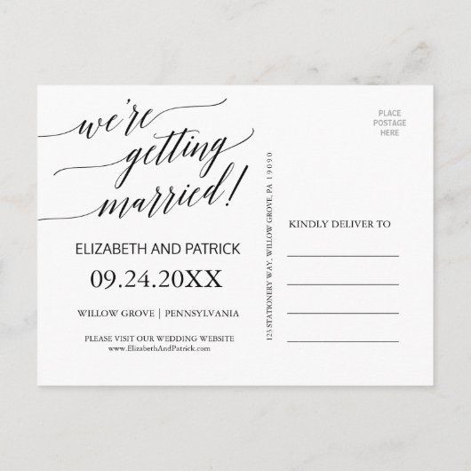 結婚エレガント中の黒い書道 案内ポストカード (裏面)