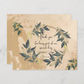 結婚オリーブリースパーソナライズされた サンキューカード (正面/裏面)
