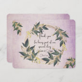 結婚オリーブリースパーソナライズされた サンキューカード (正面/裏面)
