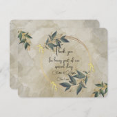 結婚オリーブリースパーソナライズされた サンキューカード (正面/裏面)