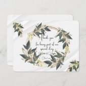 結婚オリーブリースパーソナライズされた サンキューカード (正面/裏面)