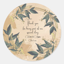 結婚オリーブリースパーソナライズされた ラウンドシール