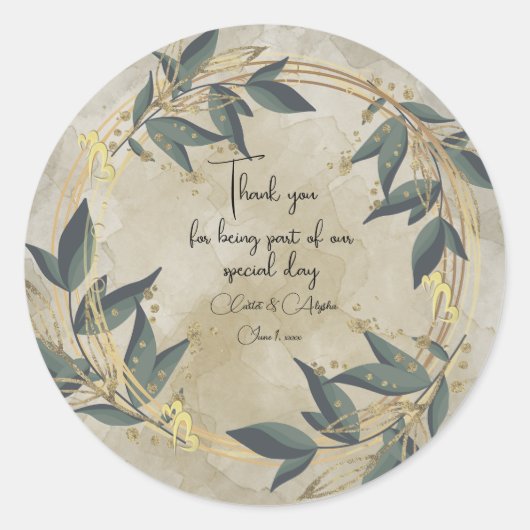 結婚オリーブリースパーソナライズされた ラウンドシール (正面)