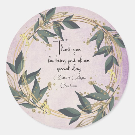 結婚オリーブリースパーソナライズされた ラウンドシール (正面)
