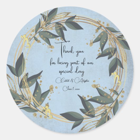 結婚オリーブリースパーソナライズされた ラウンドシール (正面)