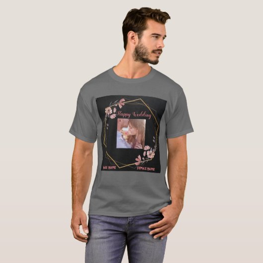 結婚カップルのダークグレーのウェディングセレモニー Tシャツ (正面フル)
