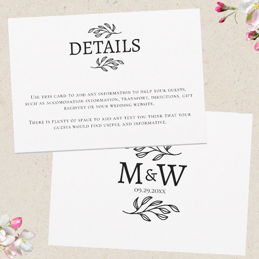 結婚カップルのモノグラムイニシャル情報カード 出欠カード