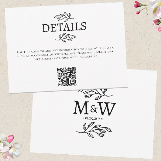 結婚カップルのモノグラムイニシャル詳細QRカード 出欠カード