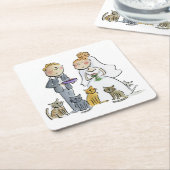 結婚カップル猫紙コースター スクエアペーパーコースター (アングル)