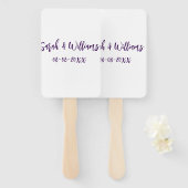 結婚カップル 名前 日付 紫 シンプル モダン ミニマル ハンドファン (正面&裏面)