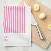 結婚ギフトをカスタマイズ ピンク ストライプ ホワイト キッチンタオル (四つ折り)
