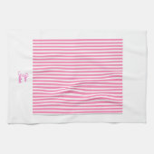 結婚ギフトをカスタマイズ ピンク ストライプ ホワイト キッチンタオル (横)