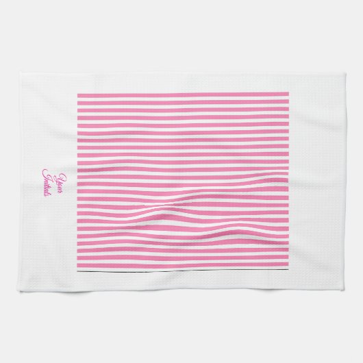 結婚ギフトをカスタマイズ ピンク ストライプ ホワイト キッチンタオル (横)
