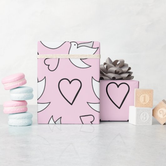 結婚ギフト用のウェディングドブ  ピンク シームレス ラッピングペーパー (ベビーシャワー)