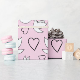 結婚ギフト用のウェディングドーブ ピンク シームレス ラッピングペーパー