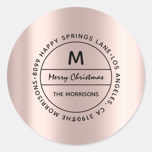 結婚クリスマスファミリーアドレスRSVPモノグラムバラ ラウンドシール (正面)