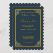 結婚グリーン金ゴールド縁ど誘い 招待状 (正面/裏面)