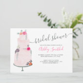 結婚ケーキピンクフローラ水彩ブライダルシャワー 招待状 (スタンド正面)