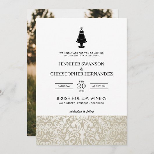 結婚ケーキ 招待状 (正面/裏面)