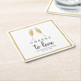 結婚コースター |金ゴールド応援からLove Champagne スクエアペーパーコースター