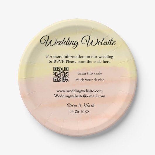 結婚サイトにQRコードを追加  スキャンして名前と日付を追加 ペーパープレート (正面)