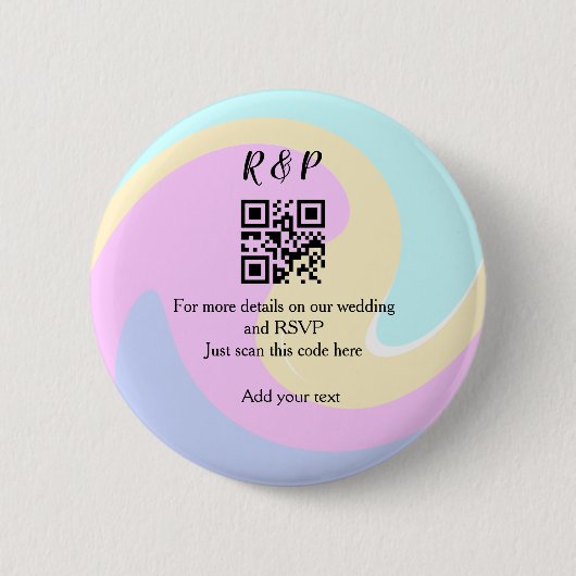 結婚サイトのRSVP用QRコードに名前を追加するテキスト 缶バッジ (正面)