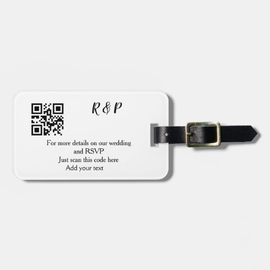 結婚サイトのRSVP QRコードに名前とテキストを追加する ラゲッジタグ (正面横)