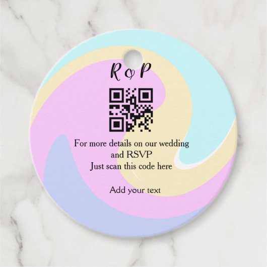 結婚サイトのRSVP QRコードに名前を追加するテキスト フェイバータグ (正面)