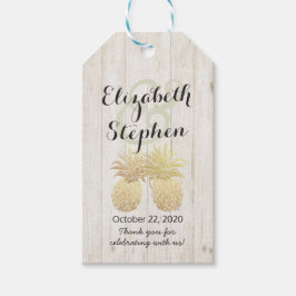 結婚サンキューギフト金ゴールドパイナップルカップル木材 ギフトタグ