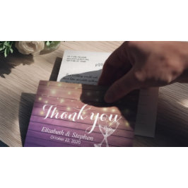 結婚サンキューシャンパングラスウッドライト ポストカード