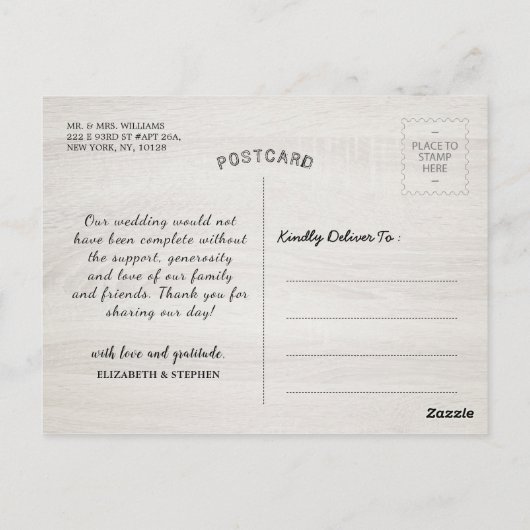 結婚サンキューシャンパングラスウッドライト ポストカード (裏面)