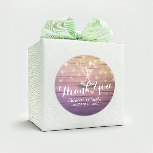 結婚サンキューシャンパングラスウッドライト ラウンドシール