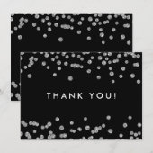 結婚サンキューシルバーグリッター紙吹雪ブラック サンキューカード (正面/裏面)
