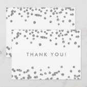 結婚サンキューシルバーグリッター紙吹雪ホワイト サンキューカード (正面/裏面)