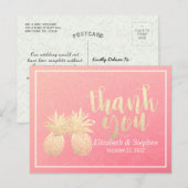 結婚サンキューパイナップルカップルのピンクのバラ ポストカード (正面/裏面)