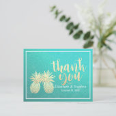 結婚サンキューパイナップルカップルティール（緑がかった色）バラ ポストカード (スタンド正面)