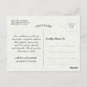 結婚サンキューパイナップルカップルティール（緑がかった色）バラ ポストカード (裏面)