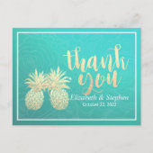 結婚サンキューパイナップルカップルティール（緑がかった色）バラ ポストカード (正面)