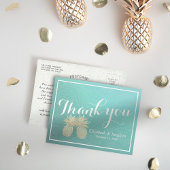 結婚サンキューパイナップルカップルティール（緑がかった色）バラ ポストカード