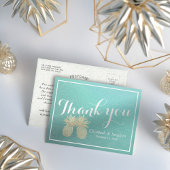 結婚サンキューパイナップルカップルティール（緑がかった色）バラ ポストカード