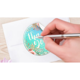 結婚サンキューピモダンンクフローラティール（緑がかった色）金ゴールドドット ラウンドシール