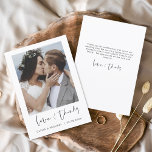 結婚サンキューフォトシンプルミニマル サンキューカード<br><div class="desc">の結婚サンキューカードの前後に写真が残っている。サンキューカードにはモダン、結婚式の日のお祝いの後に使用するエレガント、シンプルタイポグラフィとモダン使用する手書き文字文字が含まれている。</div>