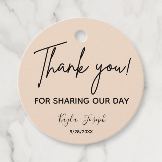 結婚サンキューベージュメッセージカード フェイバータグ (正面)