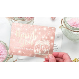 結婚サンキューメイソンJAR文字列ライトバラ金ゴールド ポストカード