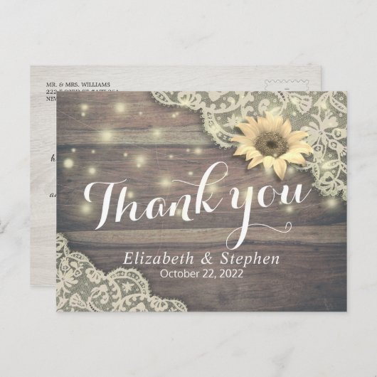 結婚サンフラワーの木の光をレース素朴サンフラワー ポストカード (正面/裏面)